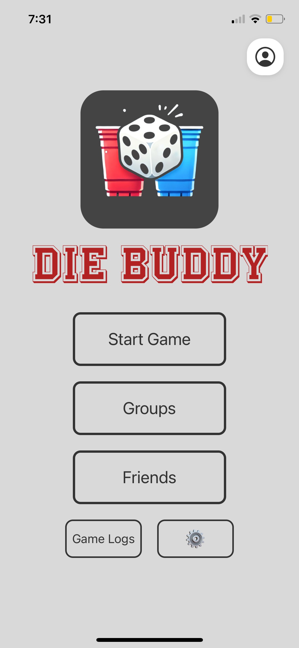 DieBuddy Home Screen