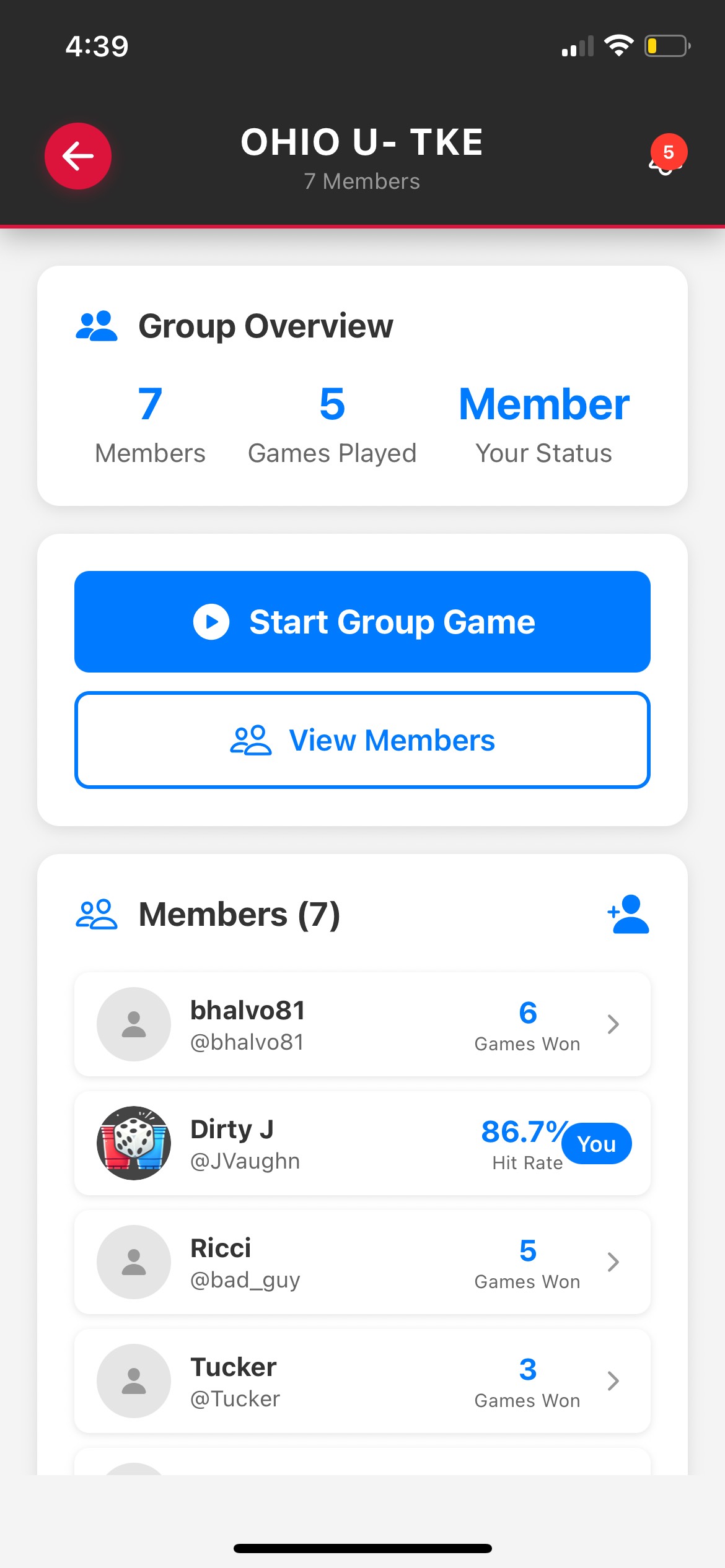 Inside Group Screen