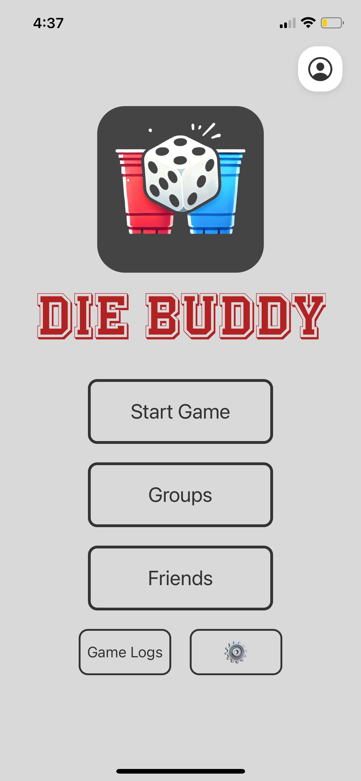 DieBuddy Menu Screen
